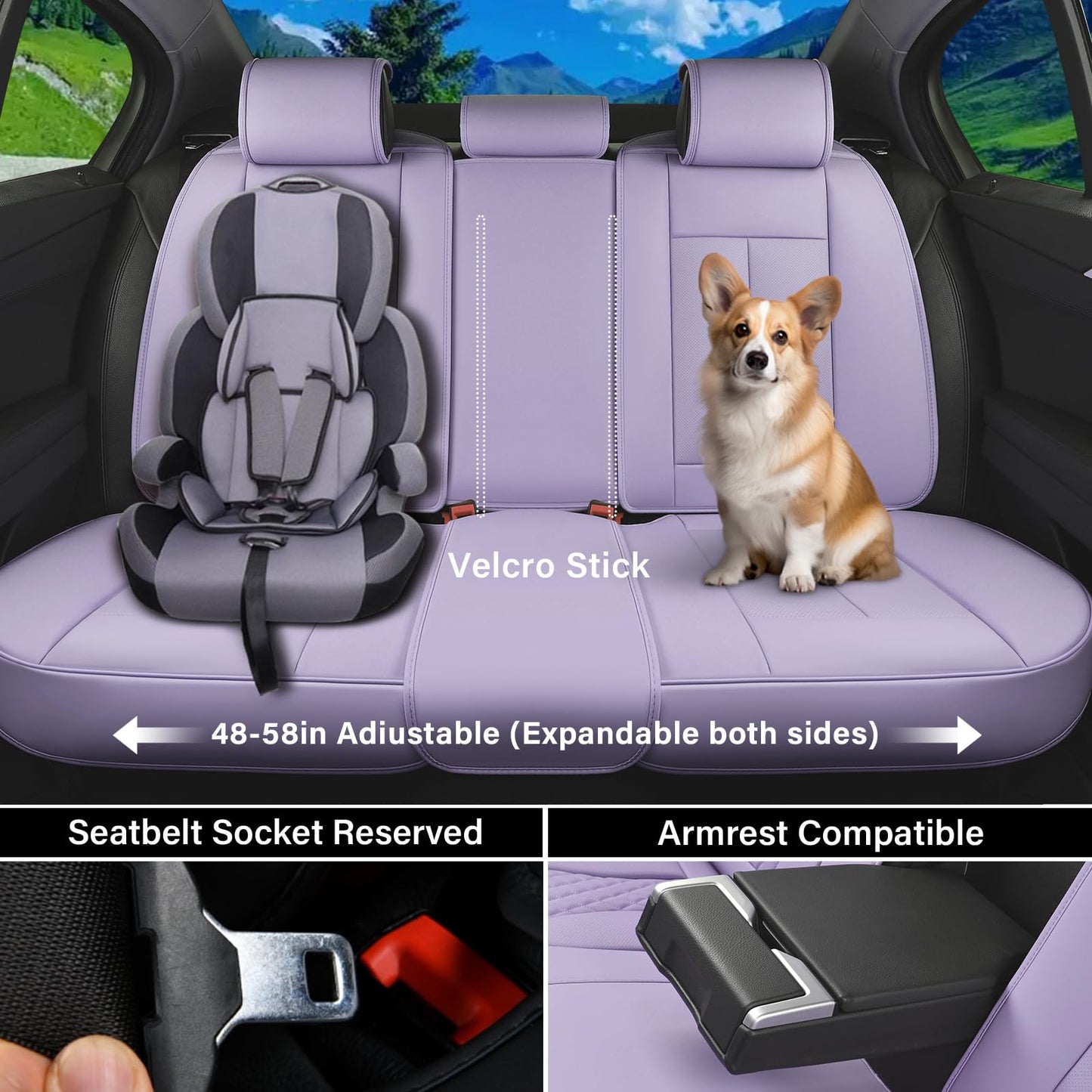 Coverado Car Seat Covers Full Set, Seat Covers for Cars, Car Seat Covers Front Seats and Back Car Seat Protector Waterproof, Leather Car Seat Cushion Universal Fit for Most Cars Purple