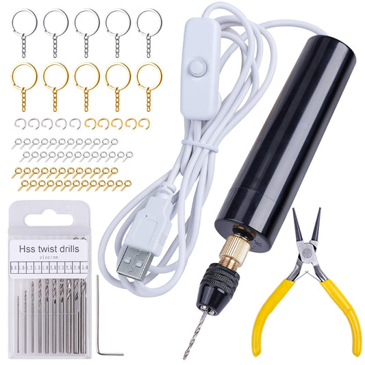 LET'S RESIN Electric Resin Drill, 74Pcs Hand Drill Supplies with 3-Jaw Clamp-Applicable to A Larger Drilling Range (0-3mm), Grip Nose Pliers, Keychain Making Kit, Tools for Resin Art