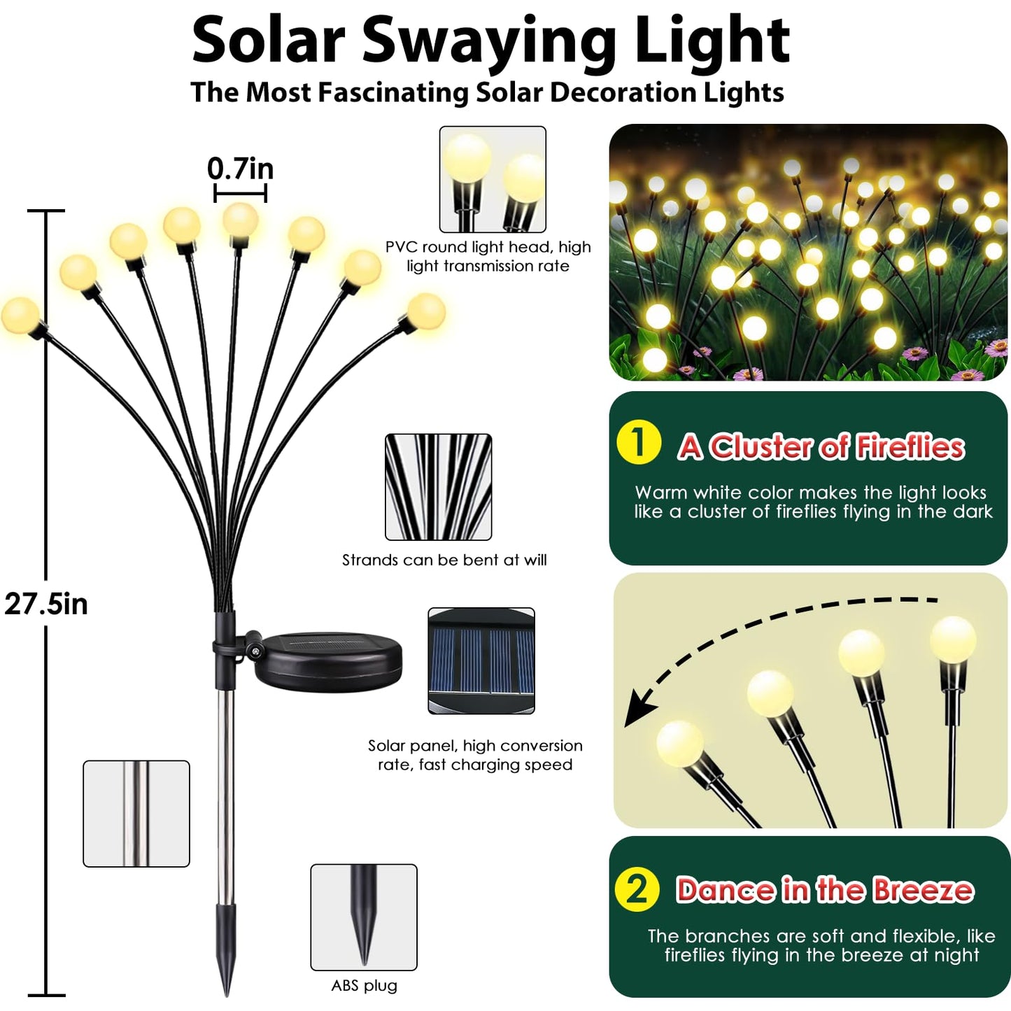 6-Pack Solar Garden Lights, 48 LED Solar Lights Outdoor for Garden Decor, Waterproof Firefly Light Outdoor (Sway by Wind), Swaying Light for Outside Yard Pathway Landscape Decorations (Warm White)