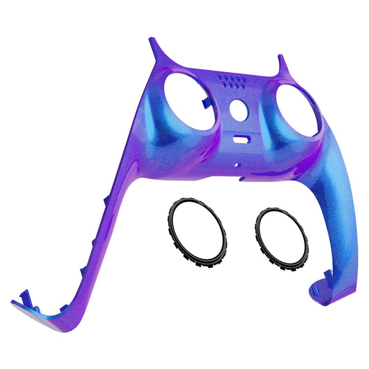 eXtremeRate Chameleon Purple Blue Glossy Decorative Trim Shell Compatible with p s 5 Controller, DIY Replacement Clip Shell, Custom Plates Cover Compatible with p s 5 Controller with Accent Rings