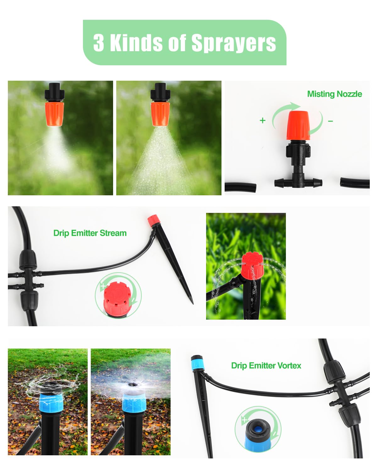 Drip Irrigation System for Watering Garden: 65FT Hydroponic Misting Device Kit with Tubing Hose for Potted Plants Outdoor Indoor Greenhouse Patio Raised Growing Flower Bed Lawn Tree
