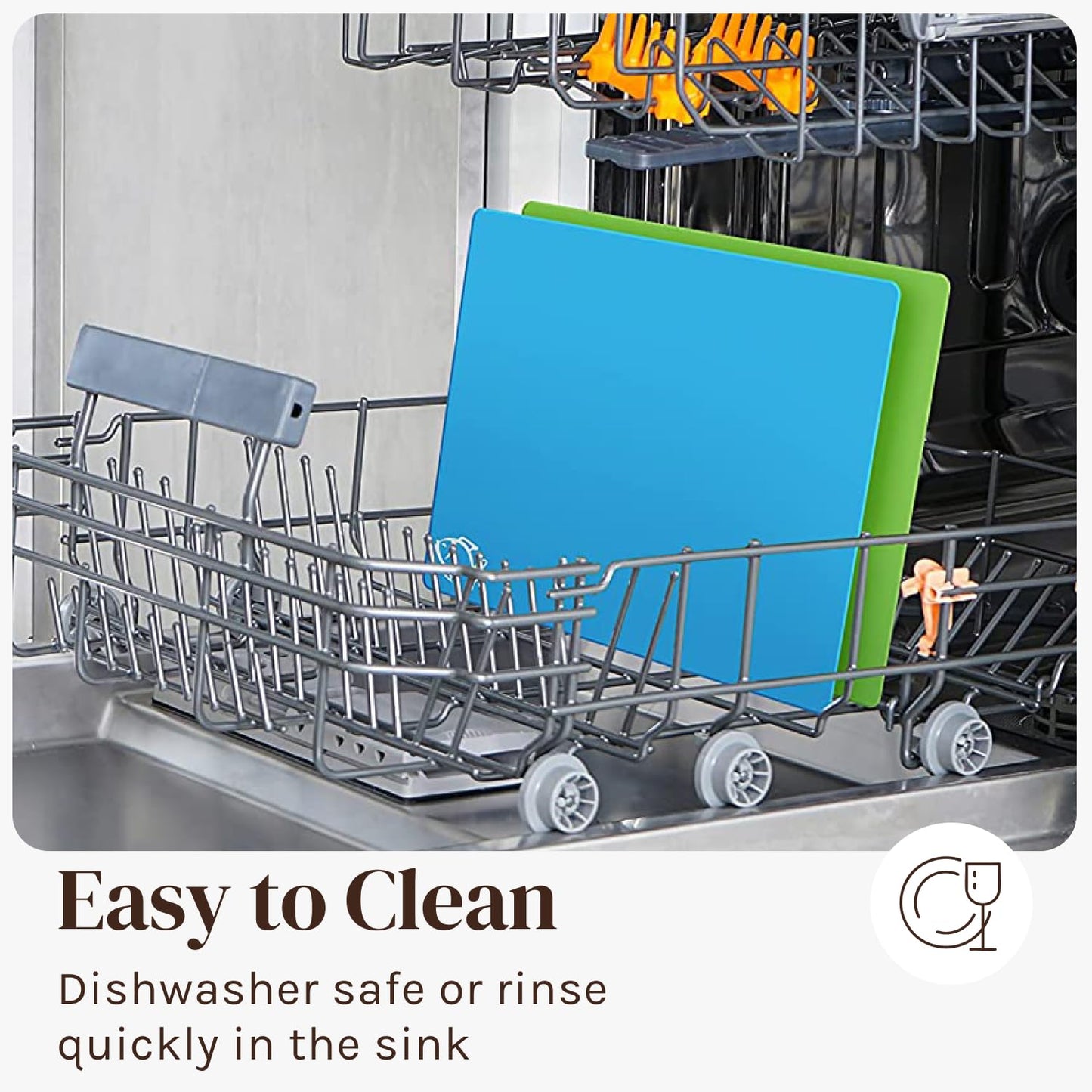 Extra Thick Flexible Plastic Cutting Board Mats with Food Icons & EZ-Grip Waffle Back, (Set of 6) Dishwasher Safe Vibrant