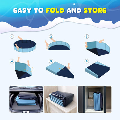 COMMOUDS Foldable Dog Pool, Collapsible Hard Plastic Dog Kiddie Swimming Pool, Portable Pet Bath Tub Wading Pools for Kids and Puppy Small Medium Large Dogs(40inch.D x 8inch.H)