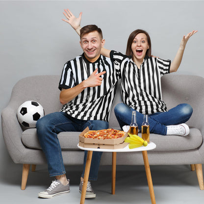 Syhood Men's Referee Shirt Stripe Umpire Jersey, Penalty Flag and Whistle for Football Soccer Sports and Halloween Cosplay(X-Large)