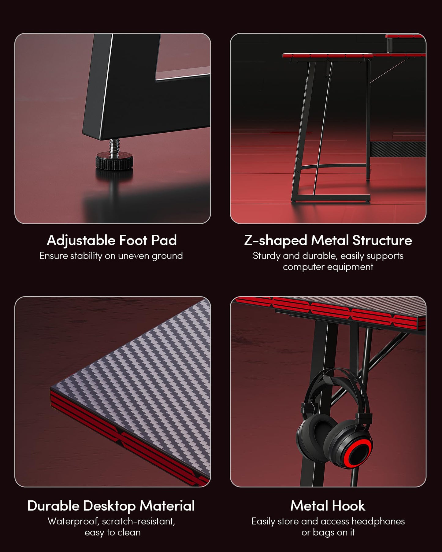 CubiCubi L Shaped Gaming Desk Computer Office Desk with Carbon Fiber Surface, 47 inch Corner Desk with Large Monitor Stand for Home Office Study Writing Workstation, Black Carbon Fiber