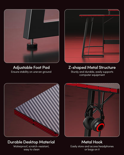 CubiCubi L Shaped Gaming Desk Computer Office Desk with Carbon Fiber Surface, 47 inch Corner Desk with Large Monitor Stand for Home Office Study Writing Workstation, Black Carbon Fiber