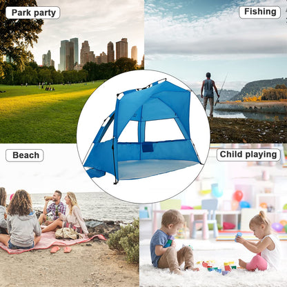 Leedor Beach Tent Sun Shelter Instant Beach Umbrella Easy with UPF 50+ UV Portable Windproof Pop Up Shade for 3 to 4 Person for Family Patent Pending