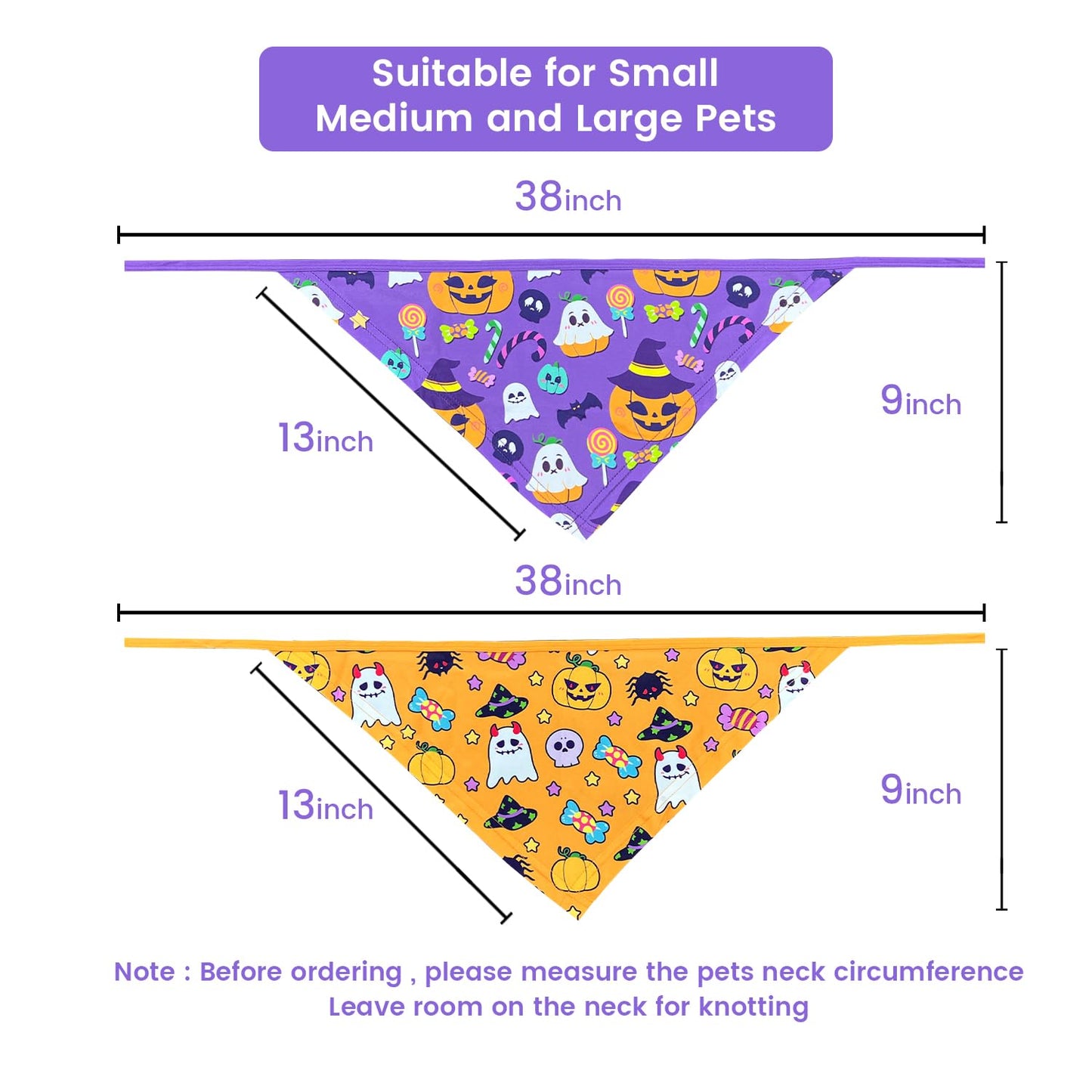 Halloween Dog Bandanas 2 Pack Multiple Adorable Halloween-Themed Patterns, Durable Fabric Halloween Pet Scarf, Suitable for Small, Medium, and Large Breed Dog' Halloween Party Dog Bandana