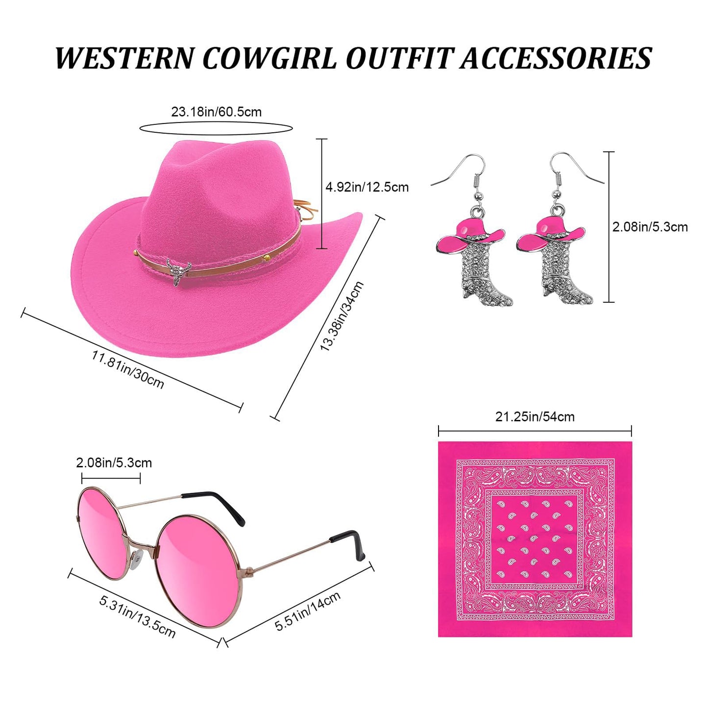 HyperFun Cowgirl Outfits for Women Western Costume Accessories Cowboy Hat Tassels Fringe Vest Earring Hippie Glasses Bandana For Halloween