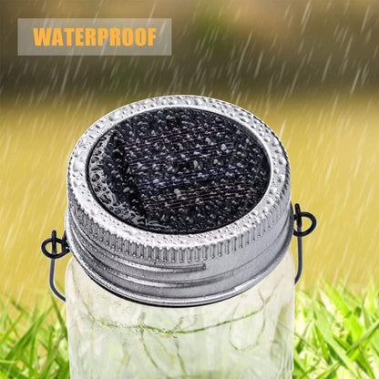 GIGALUMI Hanging Mason Jar Solar Lights, 6 Pack 30 Led Hanging Solar Lanterns Outdoor Waterproof, Hangers and Jars Included, Outdoor Decor for Balcony, Garden, Patio, Yard, Wedding