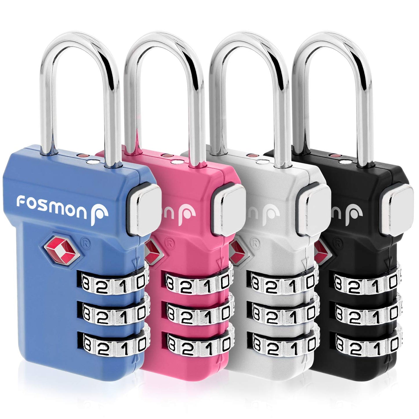 Fosmon TSA Approved Luggage Locks, Suitcase Travel Lock with Push Release Button, 3 Digit Combination Padlock for Gym Locker, Backpack Zipper- 4 Pack