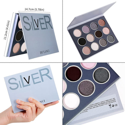 DE'LANCI Smokey Grey Eyeshadow Palette, Black Gray Smoky Eye Shadow Pallet Goth Halloween Makeup, Matte Shimmer Neutral Silver Eyeshadow Pallets, Long Lasting Natural Nude Makeup Palette, Cruelty Free