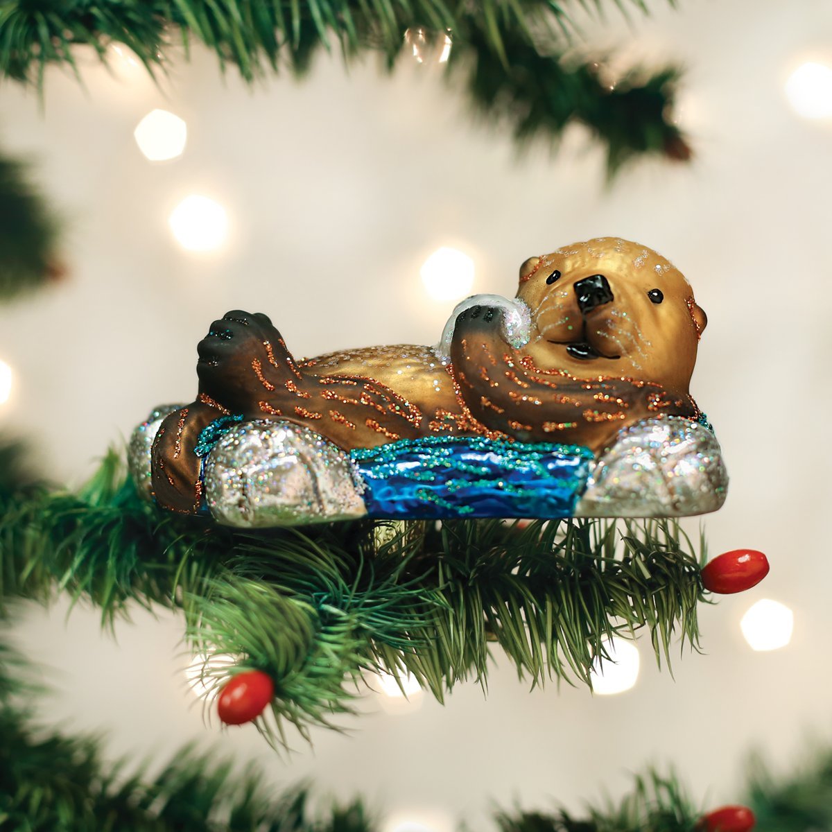 Old World Christmas Floating Sea Otter Glass Blown Ornament for Christmas Tree, Handcrafted Holiday Decoration, Sea Collection