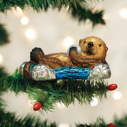 Old World Christmas Floating Sea Otter Glass Blown Ornament for Christmas Tree, Handcrafted Holiday Decoration, Sea Collection