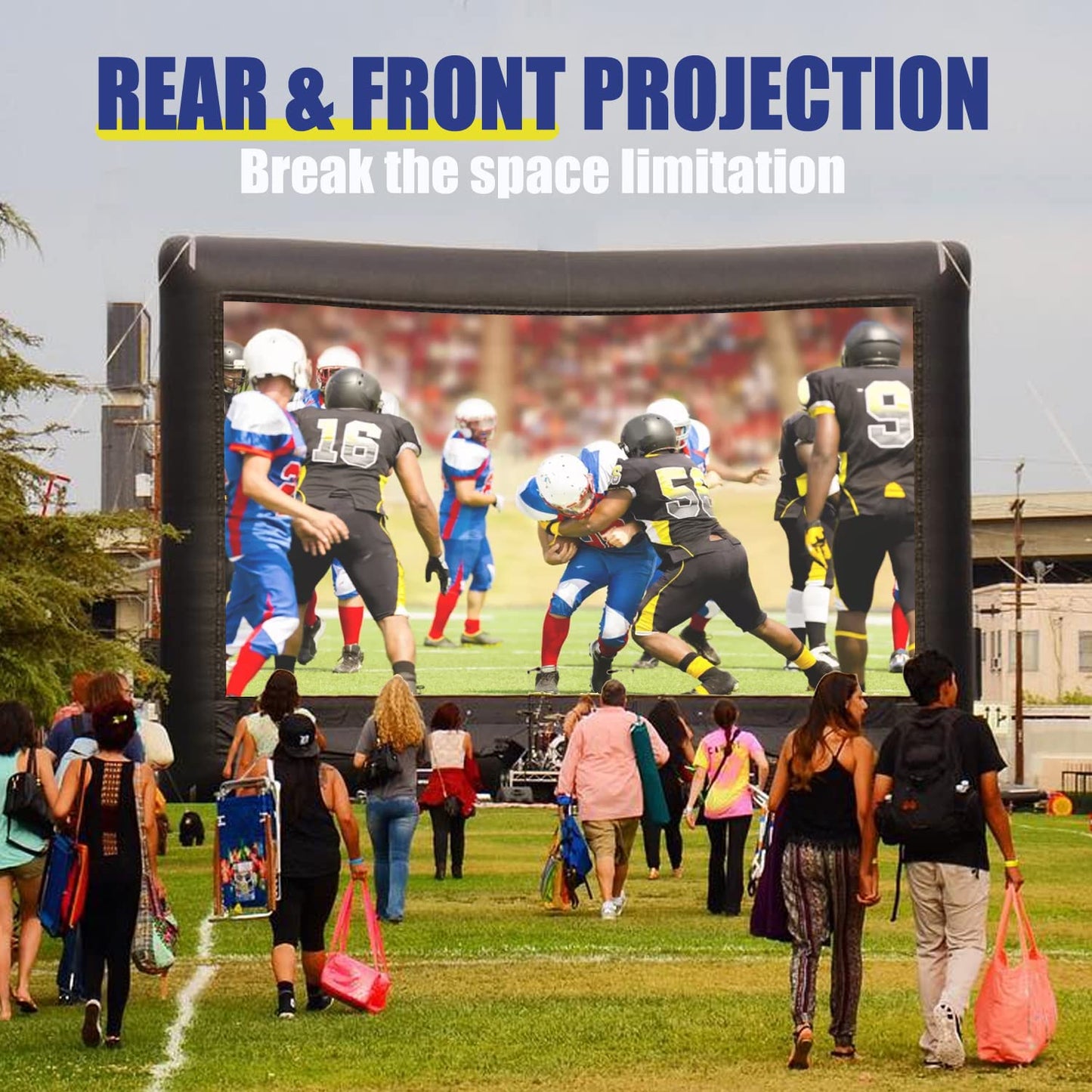 Inflatable Projector Screen - Outdoor Movie Screen Blow Up for Movie Parties Backyard Outside with Air Blower and Carry Bag, Front and Rear Projection (16FT with Blower)