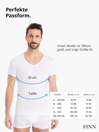 FINN Men's Anti-Sweat Shirt with V-Neck and Integrated Underarm Pads to Prevent Strong Sweating - Undershirt with Guaranteed Protection Against Sweat Stains and Sweat Odour