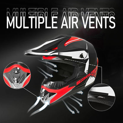 Kids Youth Off-Road Motorcycle Helmet Full Face,Goggles, Gloves & Mask Set,DOT Approved ATV BMX MX Mountain Bike Motocross Gear for Boys Girls Halloween (Red, S)