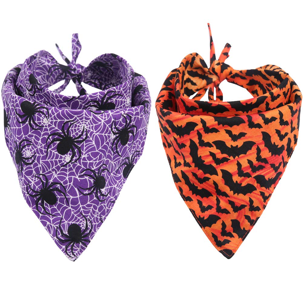KZHAREEN 2 Pack Halloween Dog Bandana Reversible Triangle Bibs Scarf Accessories Large
