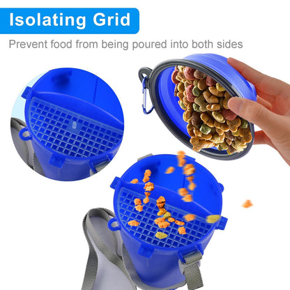 Dog Travel Water Bottle Collapsible Bowls, 2 in 1 Pet Food Container with Collapse Bowls, Outdoor Portable Water Bowls for Walking, Traveling, Camping and Hiking (Blue)