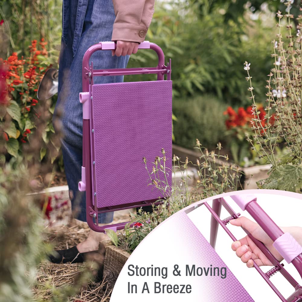 Colwelt Garden Kneeler Upgraded, Gardening Kneelers Stool with Rugged & Sturdy Steel Frame, Garden Seat and Kneeler Bench with Tool Pouch, EVA Foam Pad Protects Your Knees(Purple)