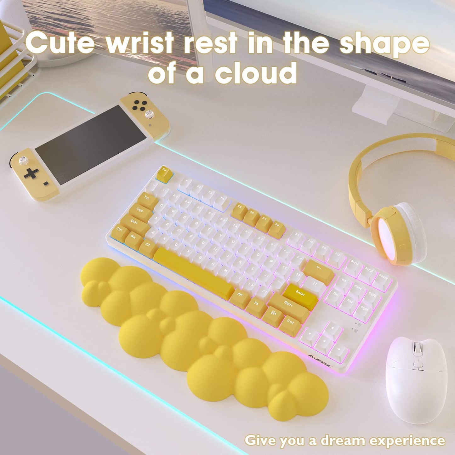 Gaming Keyboard Wrist Rest Pad,Memory Foam Keyboard Palm Rest, Ergonomic Hand Rest,Wrist Rest for Computer Keyboard,Laptop,Mac,Lightweight for Easy Typing Pain Relief (Yellow)