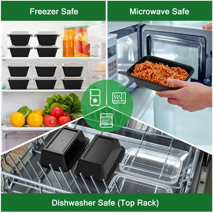 Dealusy 50 Pack (100-Piece) 24 oz Meal Prep Containers Reusable with Lids, Sturdy Leakproof & Food Safe, Microwave, Freezer, Dishwasher Safe Prep Containers, To Go Take Out Plastic Food Storage