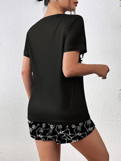 Ekouaer Women's Pajama Sets Short Sleeve Pjs 2 Piece Top and Shorts Sleepwear Comfy Soft Lounge Sets with Pockets Halloween Skeleton Print Small
