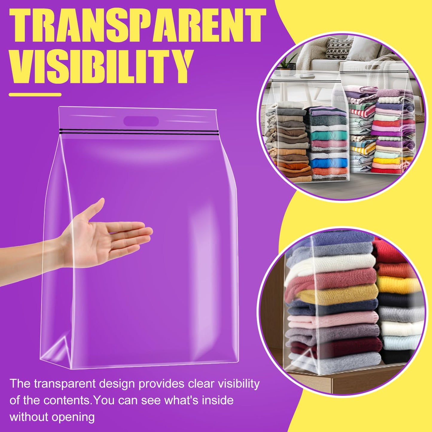 FURWEY 25 Gallon Extra Large Storage Bags 35”x 24”Resealable Clear Bags with Handle 4 Mil Thick Heavy Duty Big Bag for Clothes Pillow Travel Moving,Bedding,Shoes and Toys Storage, Pack of 6