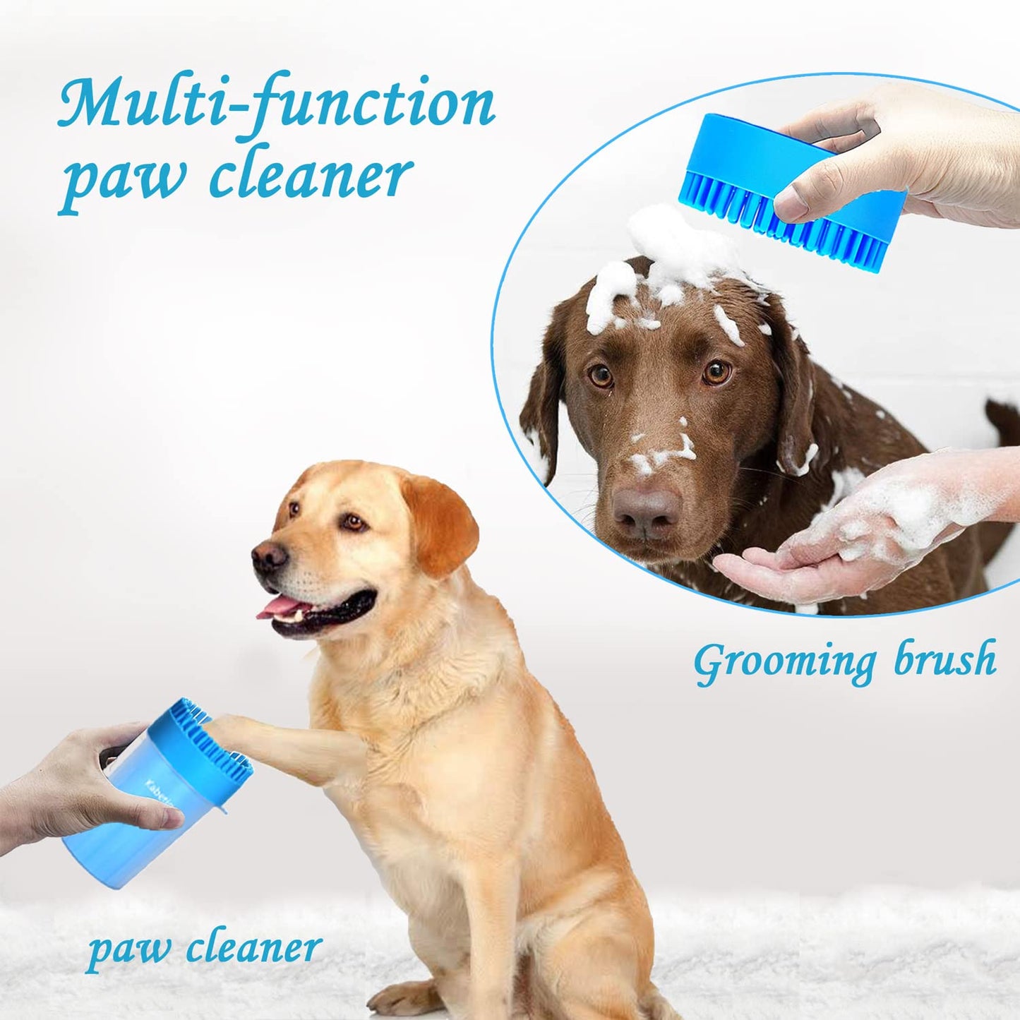 Kabetig Dog Paw Cleaner for Meduim Small Breed Dogs with 3Pcs Absorbent Towels & Graspable Dog Bath Brush (Blue, Medium)
