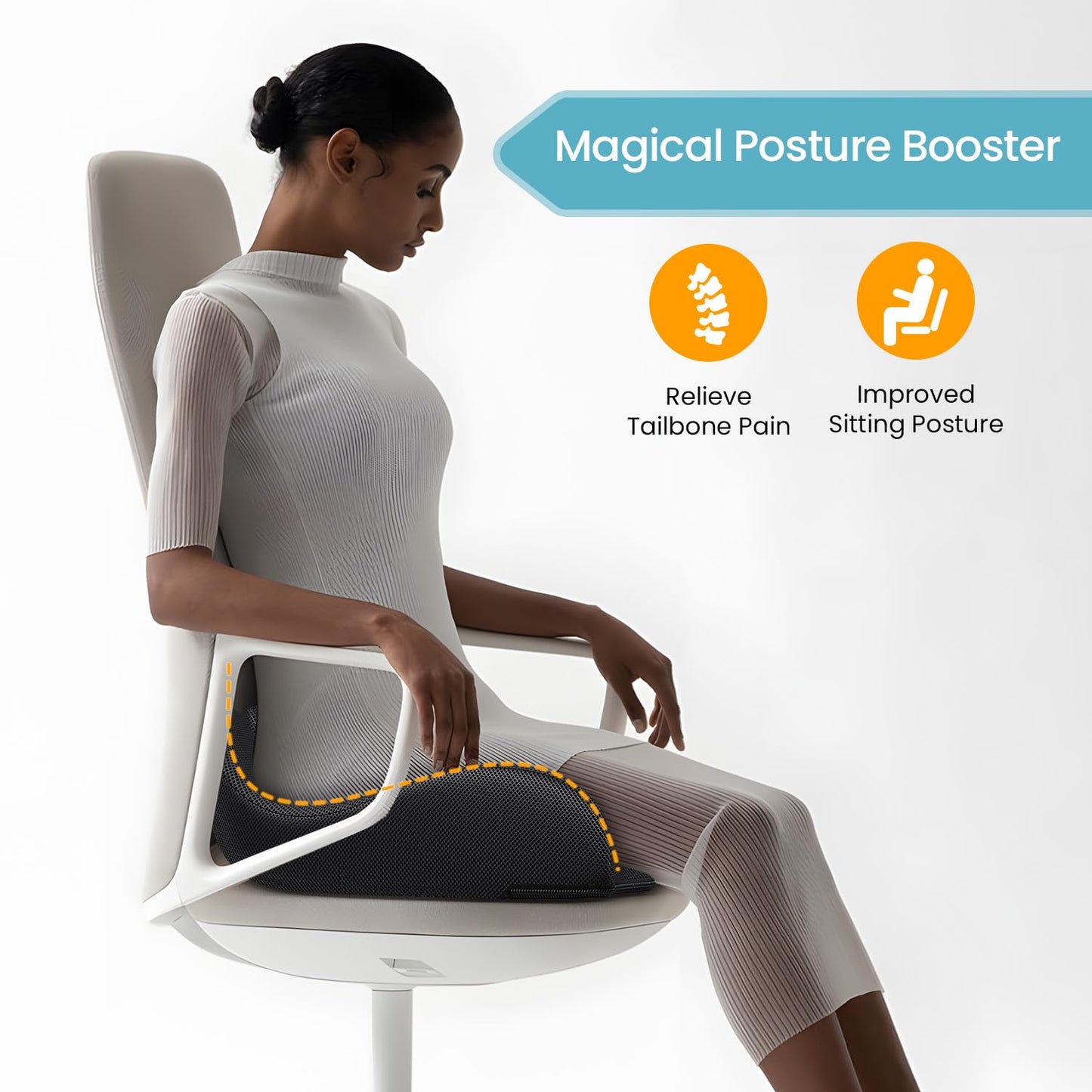 Extra Large Memory Seat Cushion for Office Chair Pressure Relief Sciatica & Tailbone Pain Relief Memory Foam Firm Coccyx Pad for Long Sitting, for Office Chair, Gaming Chair and Car Seat, Black