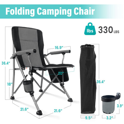 Folding Camping Chair Heavy Duty Portable Outdoor Chairs Supports 330lbs Collapsible Foldable Chair for Outside with Cup Holder&Carry Bag, Folding Lawn Chair for Camp Beach Fishing Sports(Gray)