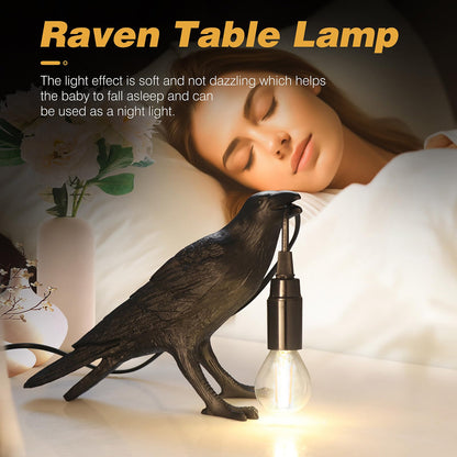 Crow Lamp, Raven Table Lamp with Bulb, Bird Desk Lamps, Gothic Home Decor Crow Light, Raven Lamp for Bedside Bedroom Living Room Decor