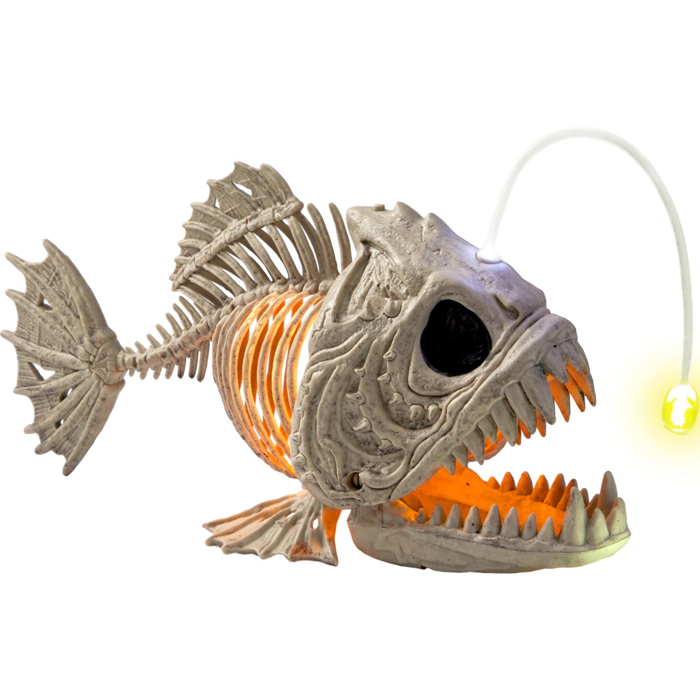 JOYIN Halloween Skeleton Lantern Fish with LED Eye Plastic Bones for Halloween Decoration Party Photo Prop, Graveyard Decor, Indoor Outdoor Spooky Scene(10.2” *5.5” *3”)