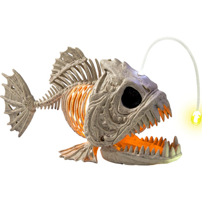 JOYIN Halloween Skeleton Lantern Fish with LED Eye Plastic Bones for Halloween Decoration Party Photo Prop, Graveyard Decor, Indoor Outdoor Spooky Scene(10.2” *5.5” *3”)