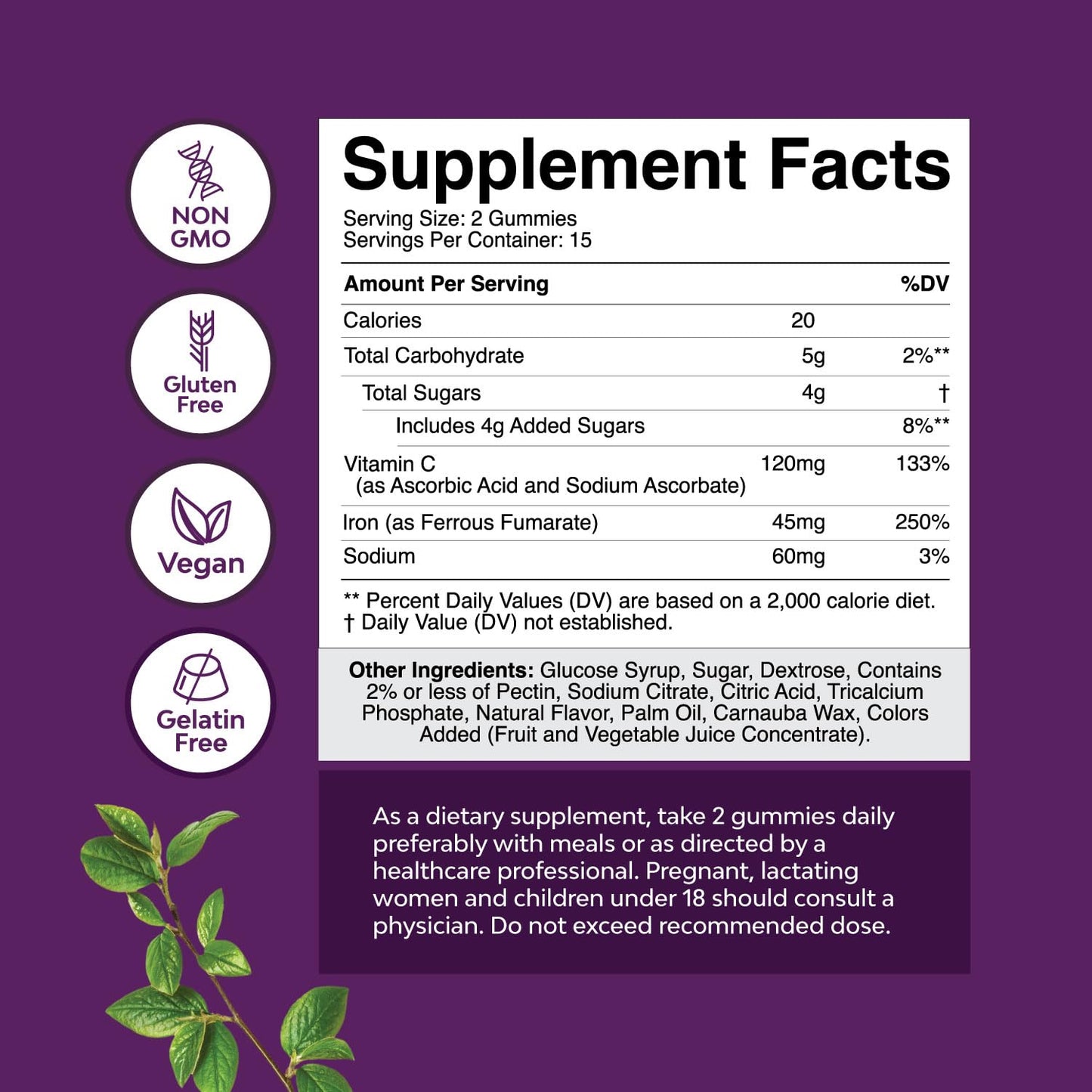 Extra Strength Iron Supplement Gummies for Women & Men - Chewable Iron with Vitamin C & B Complex for Energy, Blood Builder & Immune Support - Increase Red Blood Cells Supplement - 30 Count