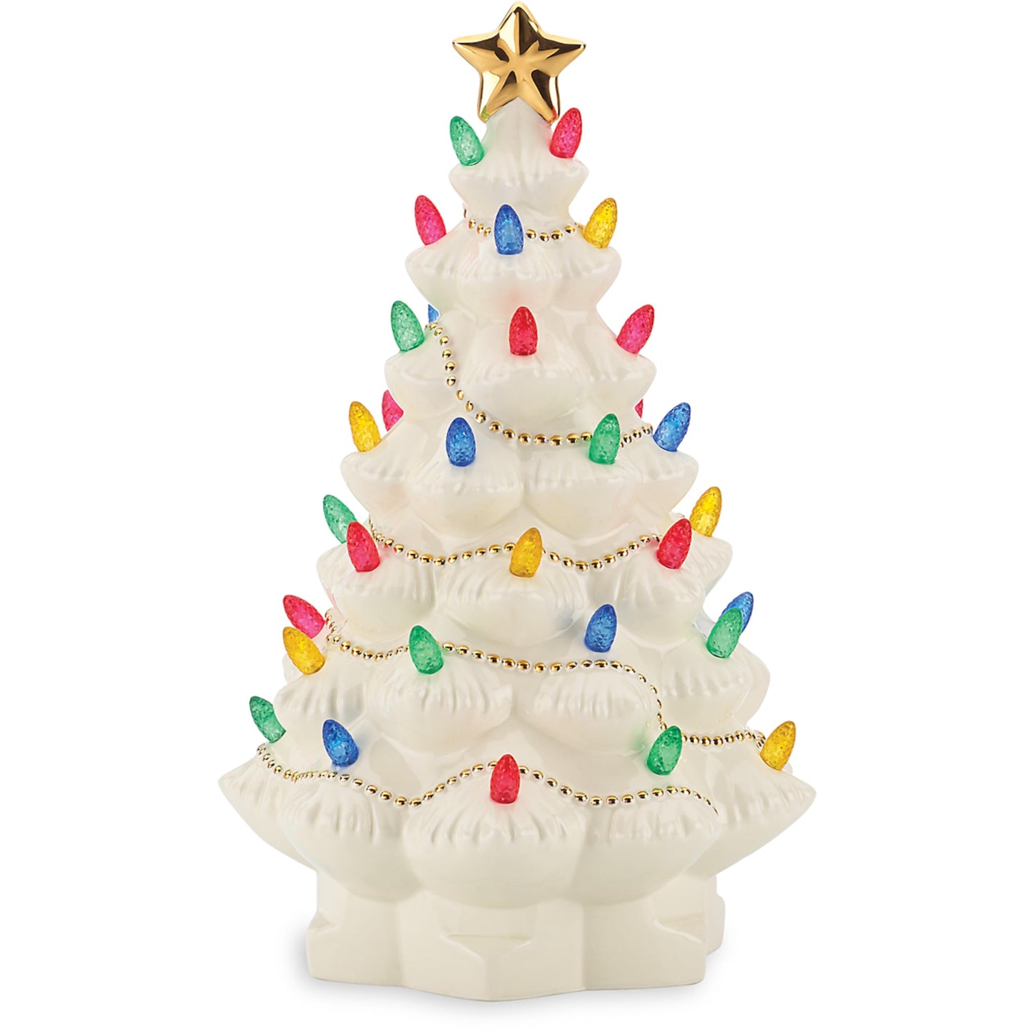 Lenox Figurine, Treasured Traditions Ivory Light-Up Ceramic Christmas Tree Figurine, Christmas Decorations, Holiday Winter Decor Indoor (Ivory, 1 Piece, 8.82-Inch Height) 3 AAA Batteries Not Included