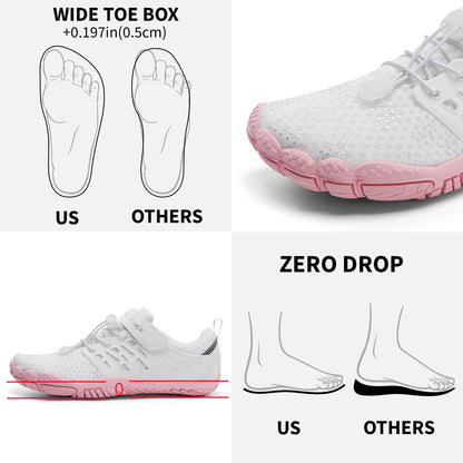 Grand Attack Barefoot Shoes Women,Wide Toe Box Minimalist Zero Drop Walking Shoes Lightweight Cross Training Trail Running Wrestling Weightlifting Fitness Gym Sneakers White Pink Size 8.5