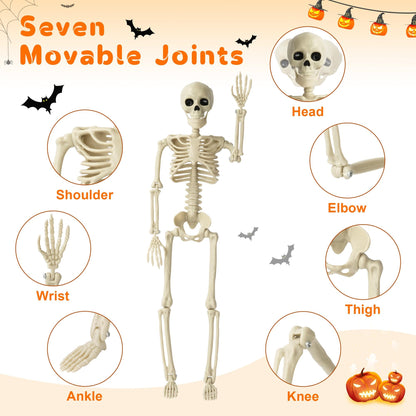Kelool 2 Pack Halloween Skeleton Decorations,15.7" Spooky Full Body Mini Skeleton with Movable Posable Bones,Spooky Skeleton for Halloween Party Decor,Yard Graveyard Haunted House Props