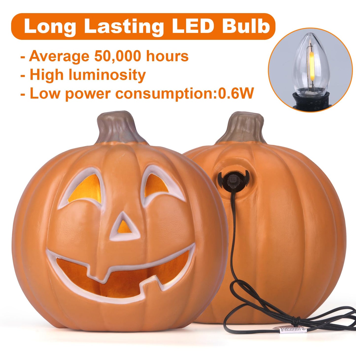 Halloween Pumpkin Lantern, Jack o Lanterns Light Up Pumpkin Decorations, Lighted Pumpkin with LED Bulb Indoor/Outdoor Pumpkin Decoration 11in