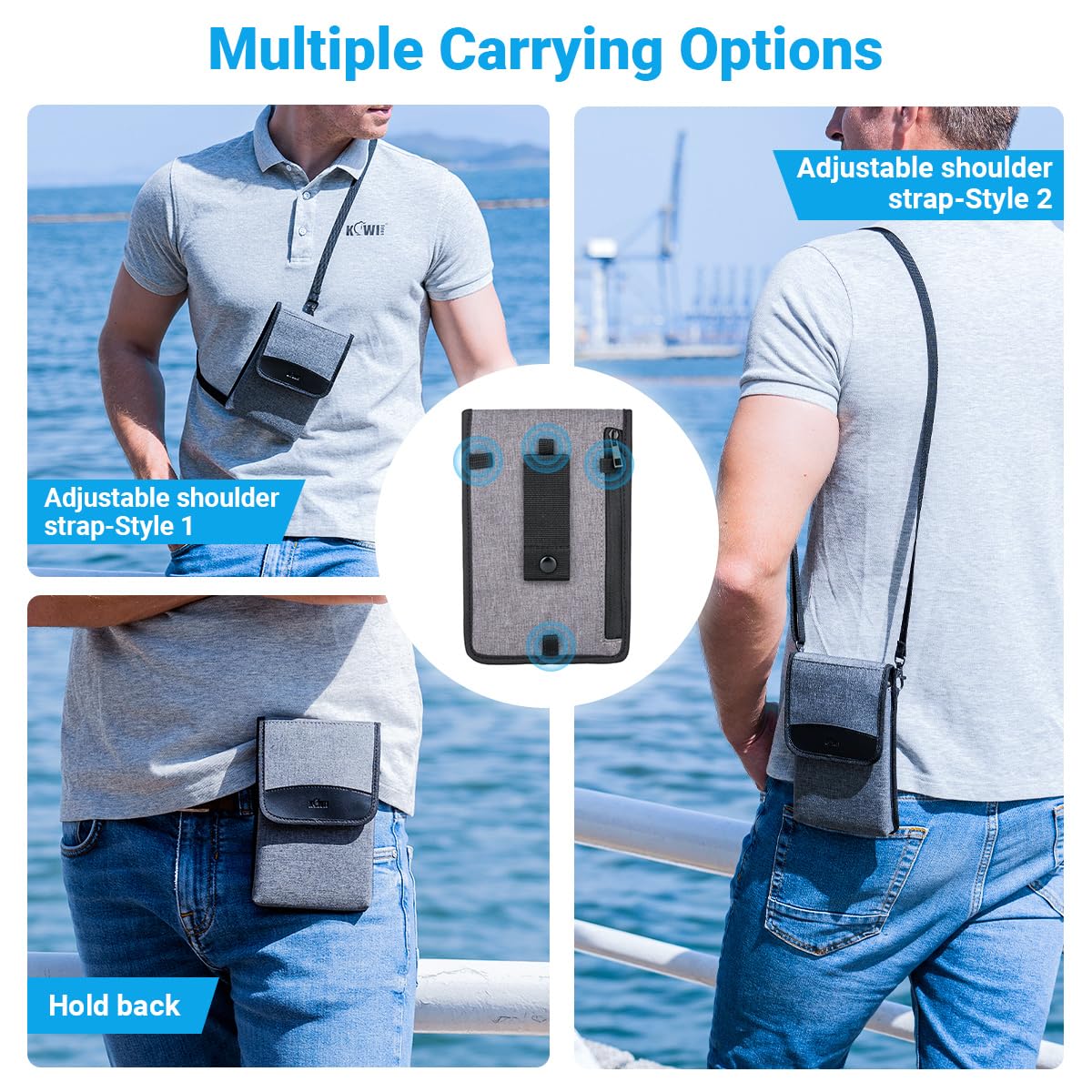 KIWIFOTOS Travel Cell Phone Pouch Belt Pouch, Phone Holster Crossbody Bag with Shoulder Strap for iPhone 16 15 14 Pro Max Case Holder with Neck Lanyard Smartphone Walking Passport Wallet