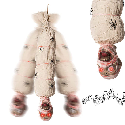 Halloween Large Shaking Corpse Motion Animated Hanging Cocoon Corpse Decoration 39in, Activated Decor, Jump Scare Creepy Mummy Red Glowing Eyes & Activated Voice, Spider Adorned Indoor Outdoor Spooky
