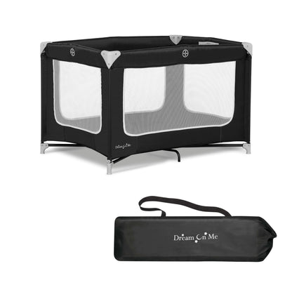 Dream On Me Zodiak Portable Playard in Black, Lightweight, Packable and Easy Setup Baby Playard, Breathable Mesh Sides and Soft Fabric - Comes with a Removable Padded Mat