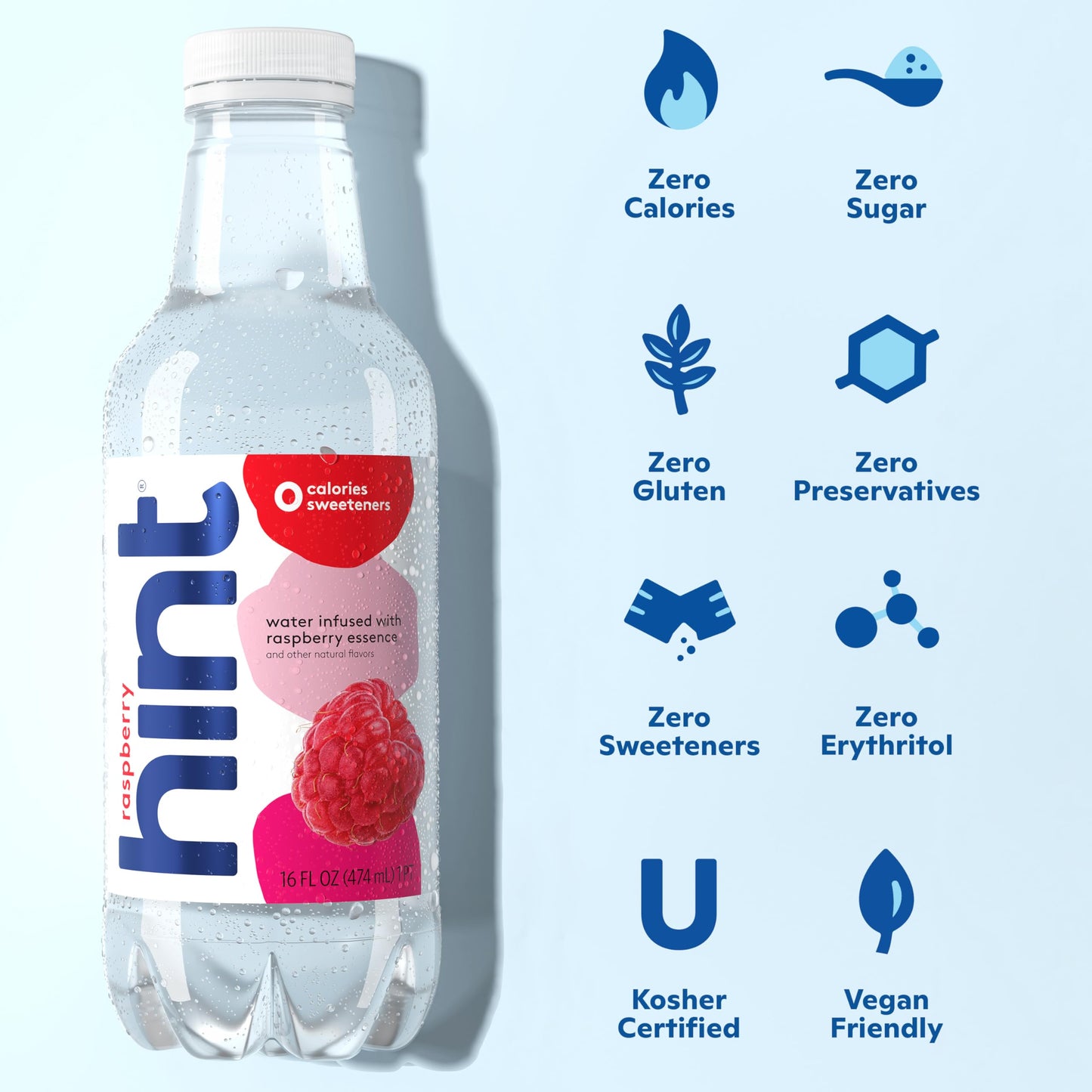 Hint Fruit-Infused Bottled Water, Raspberry - Sugar Free Flavored Water with Zero Calories, Naturally Flavored, and No Artificial Sweeteners - 16 Fl Oz (Pack of 12)