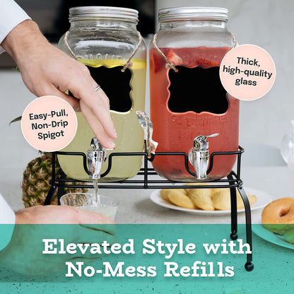 Estilo Glass Drink Dispenser for Parties - Set of 2-1 Gallon Halloween Drink Dispenser with Stand, Glass Water Dispenser Countertop for Weddings, Sun Tea Jar, Lemonade & Laundry Detergent Dispenser