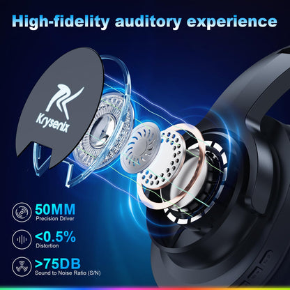 Krysenix PG3 Wireless Gaming Headset for PS4, PS5, PC - 2.4GHz 7.1 Surround Sound, Bluetooth Gaming Headphone with AI Detachable Noise Canceling Mic, 48-Hr Battery for Laptop, Switch, Mac (Black)