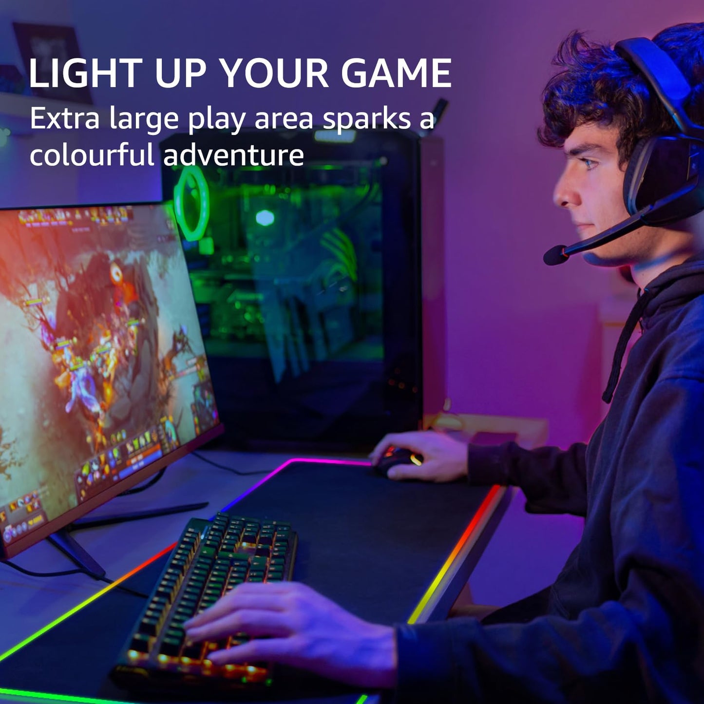 KTRIO RGB Large Gaming Mouse Pad with Stitched Edges, Superior Micro-Weave Cloth, Non-Slip Base, Water Resist Coating, 31.5 x 11.8 in, RGB Black