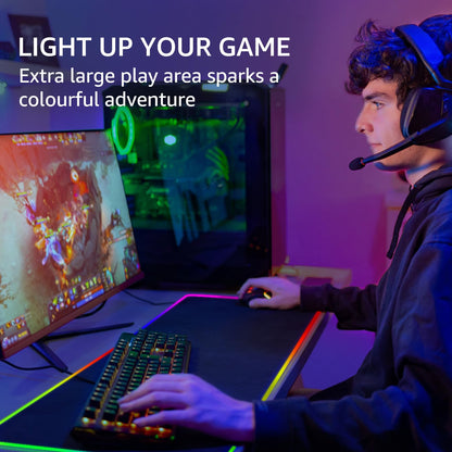 KTRIO RGB Large Gaming Mouse Pad with Stitched Edges, Superior Micro-Weave Cloth, Non-Slip Base, Water Resist Coating, 31.5 x 11.8 in, RGB Black