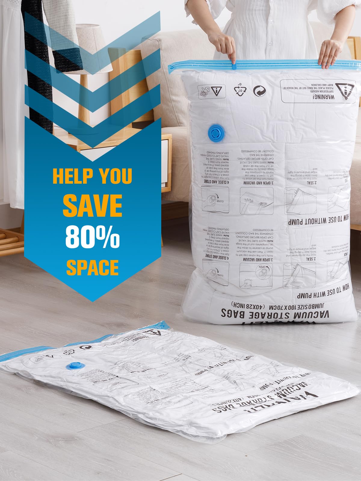 Vacuum Storage Bags with Electric Air Pump, New Air Valve Combo 15 Pack Compression Bag, Space Saving Vacuum Sealer Bags for Clothes, Blanket, Duvets, Pillows, Comforters, Travel, Two Compressing Ways