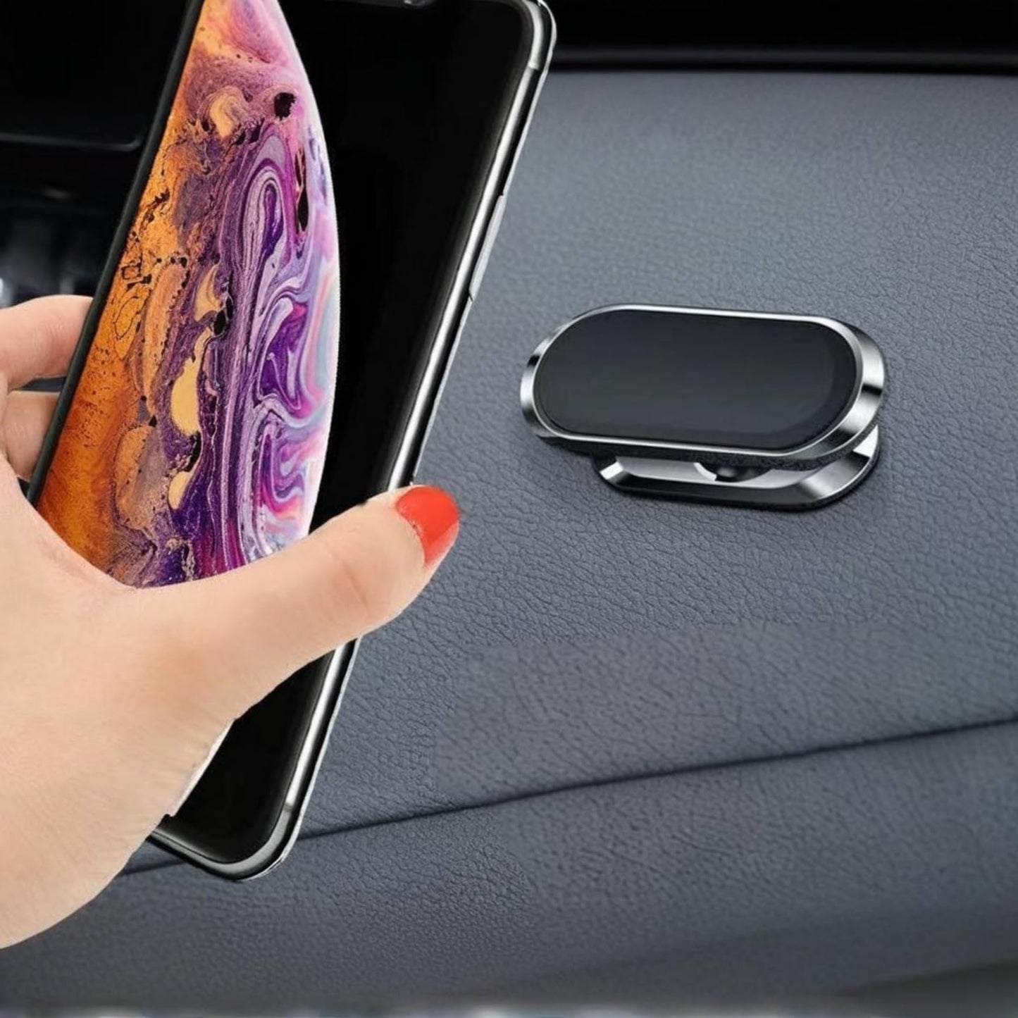 Magnetic Phone Holder for Car Dash - 2 Plate Mount for iPhone Samsung, Black