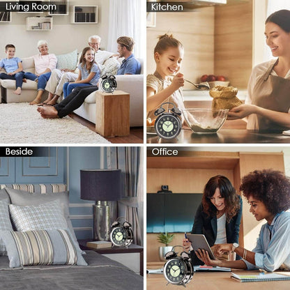 Lesipee Loud Alarm Clock for Heavy Sleeper, Clocks for Bedroom, 4'' Battery Operated Metal Clocks with Night Light, Retro Analog Clock for Student with Luminous dial Non-Ticking, Back to School